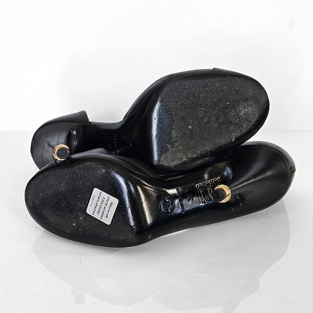 Chanel Black Leather Camellia‎ Half-d'Orsay Pumps 3D Floral Size 37